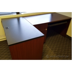 Mahogany and Black Single Pedestal L Suite Desk